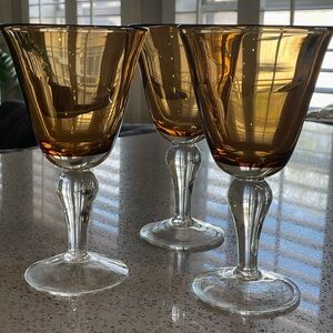 Vintage Amber Blown Glass Goblets